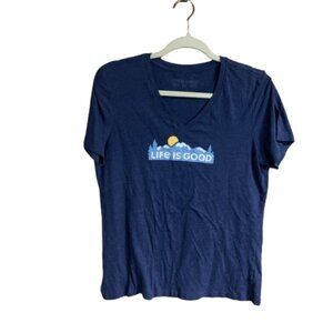 Life is Good Women's Medium Blue Mountain Graphic Short Sleeve T-Shirt EUC